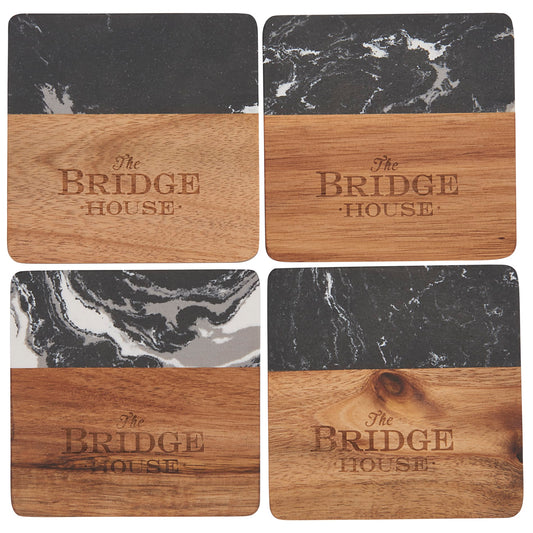 Black Marble and Wood Coaster Set