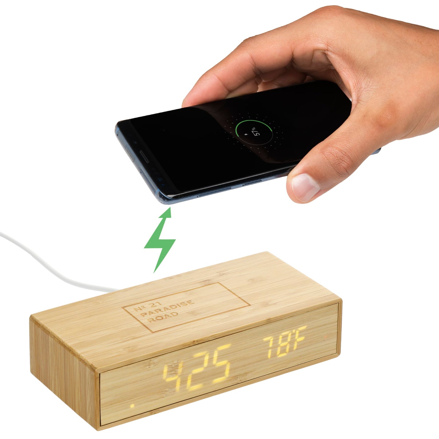 Bamboo Wireless Charging Desk Clock